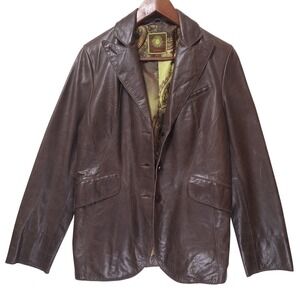 Kuhlman Womens Genuine Leather Blazer Jacket Paisley Lined  Sz 4 Brown Retro Y2K